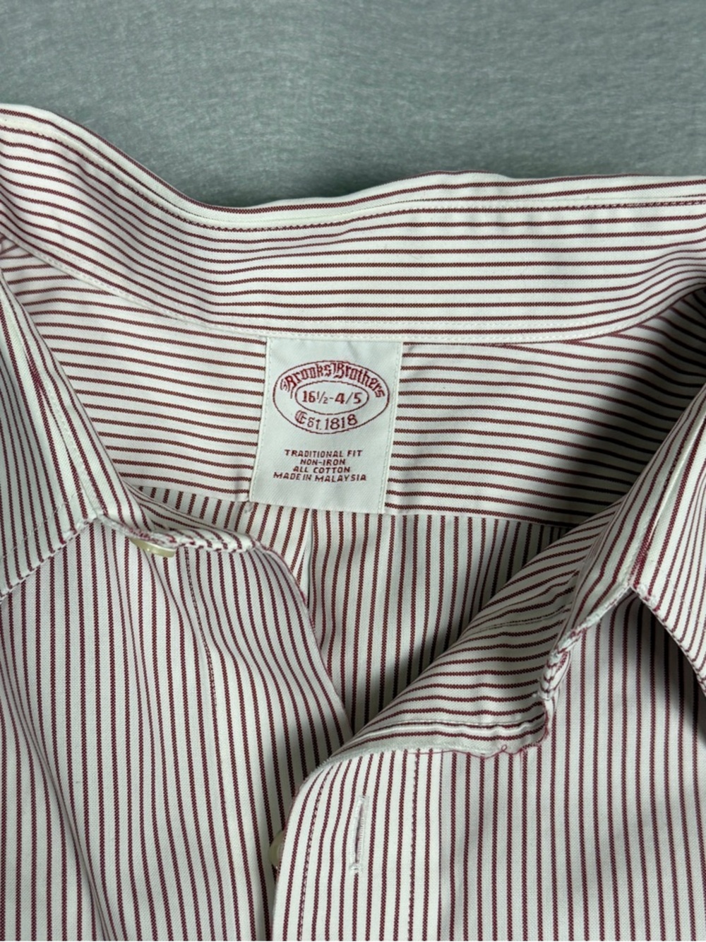 Brooks Brothers Men's White Shirt with Burgundy Stripes - Traditional Fit